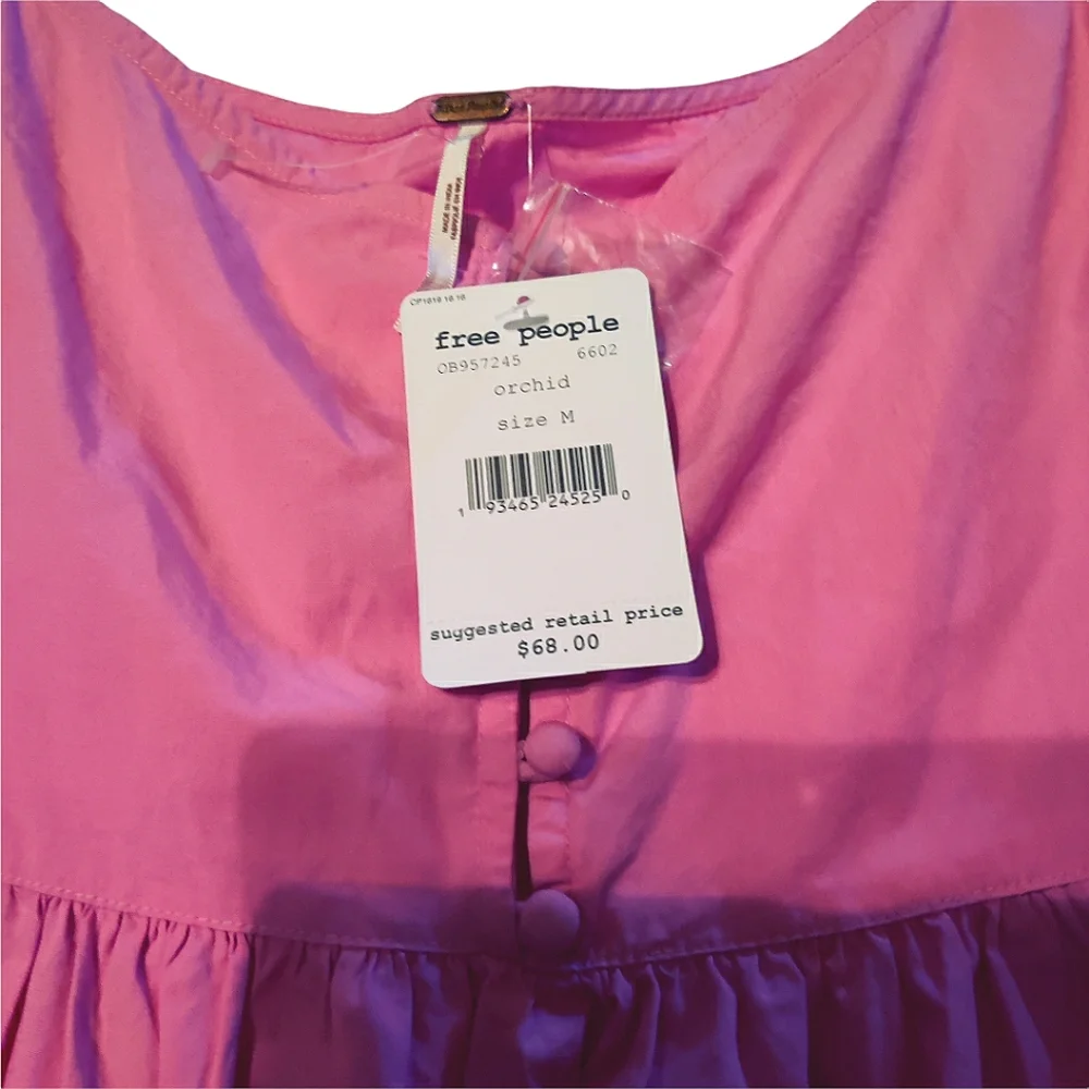 Free People Veronica Poplin Sweetheart Peplum Babydoll Puff Sleeve Blouse - Picture 13 of 15